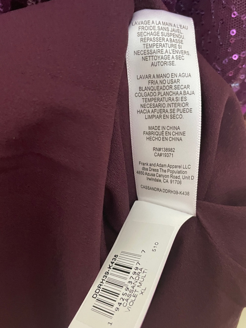 Dress the Population Cassandra Midi Dress XL Beaded Violet Multi Square Neck - Picture 14 of 16
